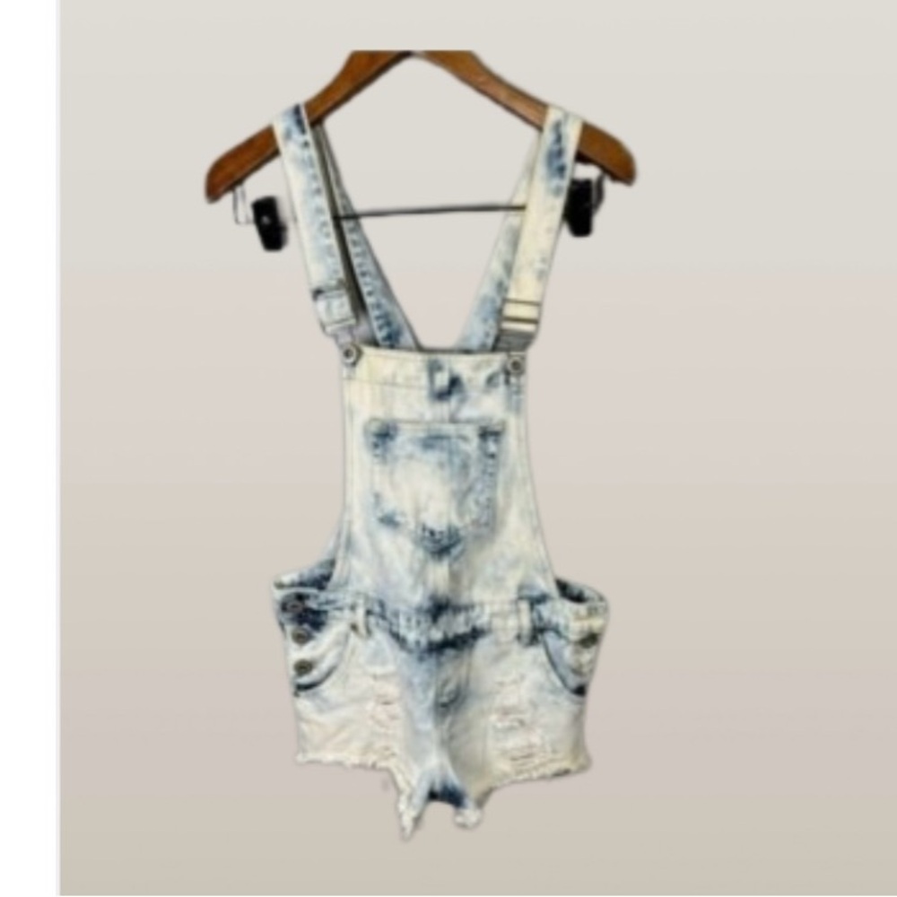 Dungaree Parisian Women’s Denim Overalls sz 7 Distress Overall Bib Shorts #C820